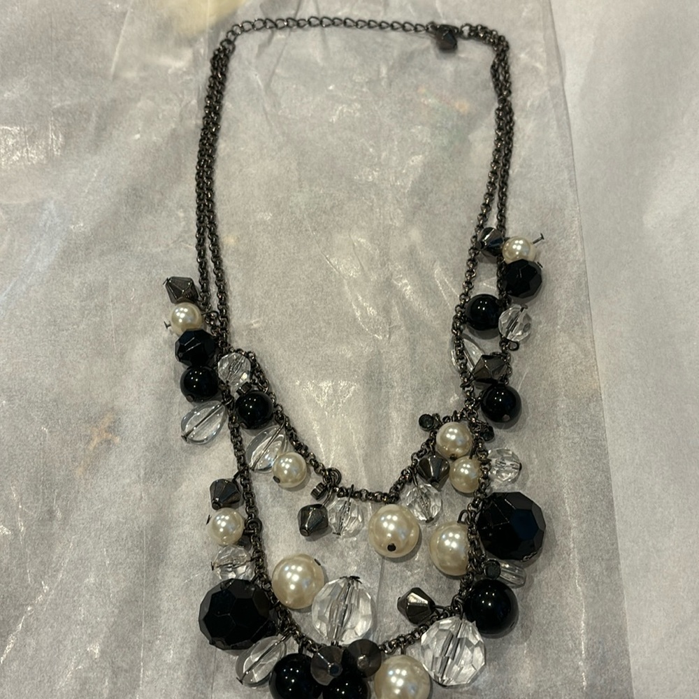 Black and White beaded and pearl statement necklace.‎